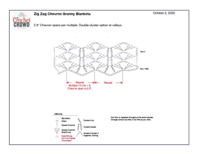 Zero Up and Down Crochet Diagram Double Clusters. 