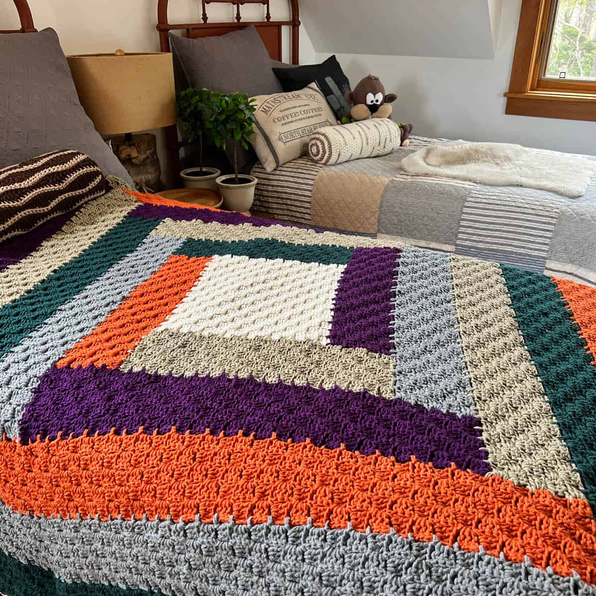 Crochet Corner to Corner Log Cabin Pattern on Bed