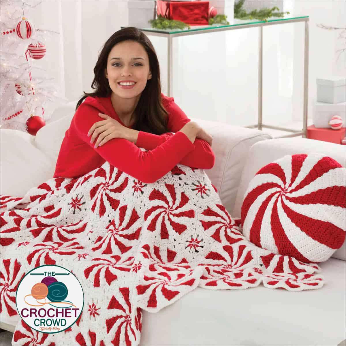 Free Red Heart Crochet Peppermint Throw Pattern