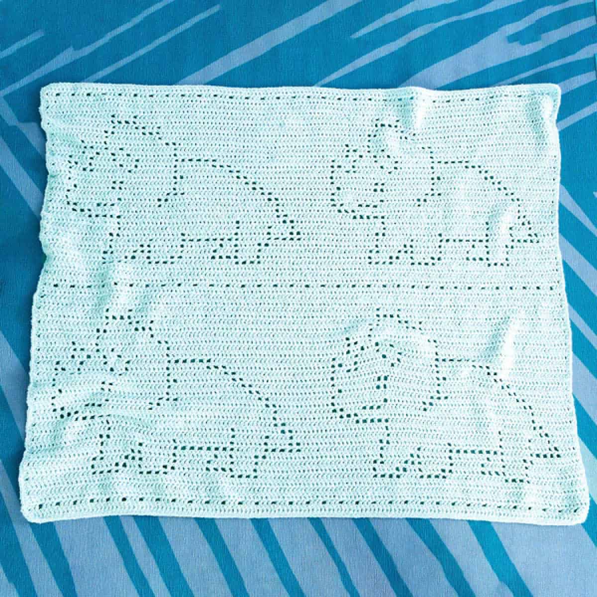 Filet Crochet Dinosaur Baby Blanket