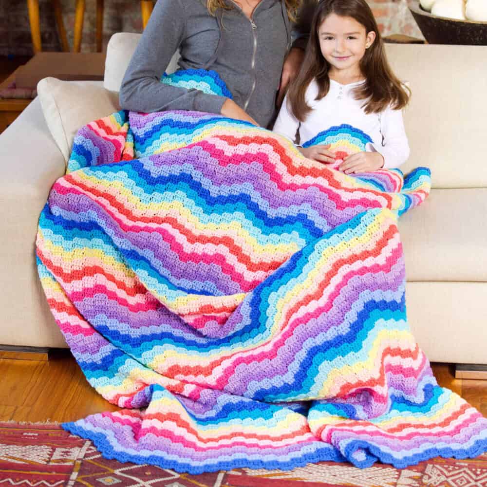 Crochet Bargellow Rainbow Waves Blanket