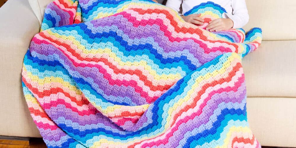 Crochet Bargellow Rainbow Waves Blanket