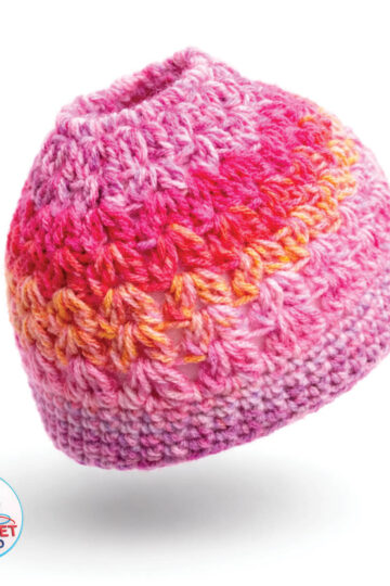 Red Heart Bitty Stripes in Lemonade Toddler Messy Bun Hat Pattern