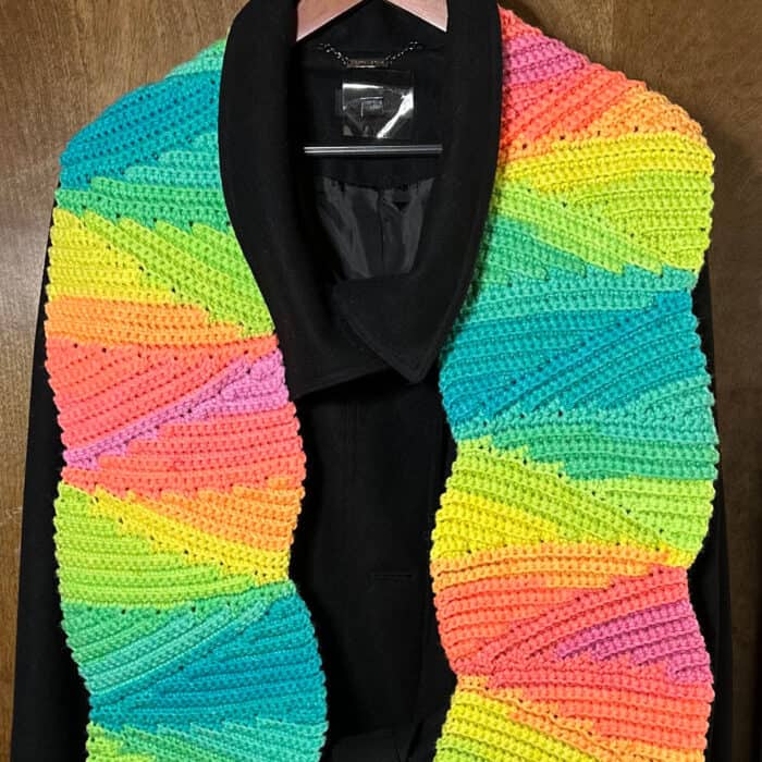 Crochet Neon Wobble Scarf by Wendy