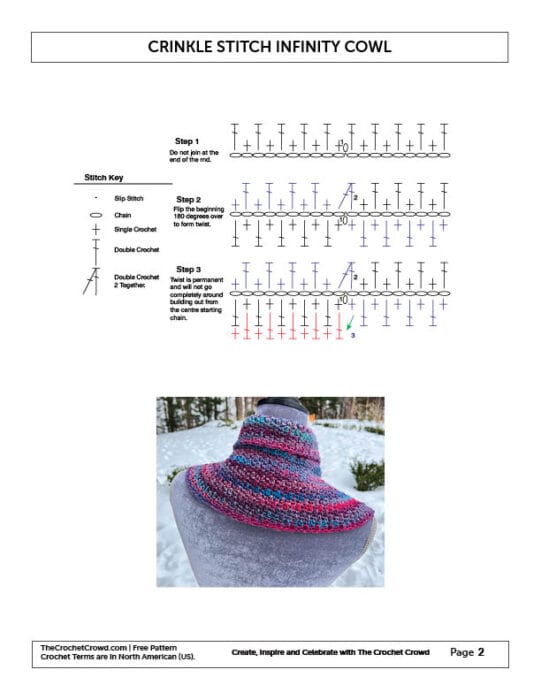 Crinkle Stitch Infinity Cowl Crochet Diagram