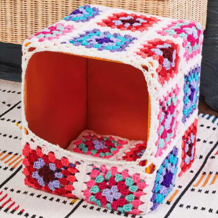 Crochet Granny Square Cat Bed In A Box Pattern