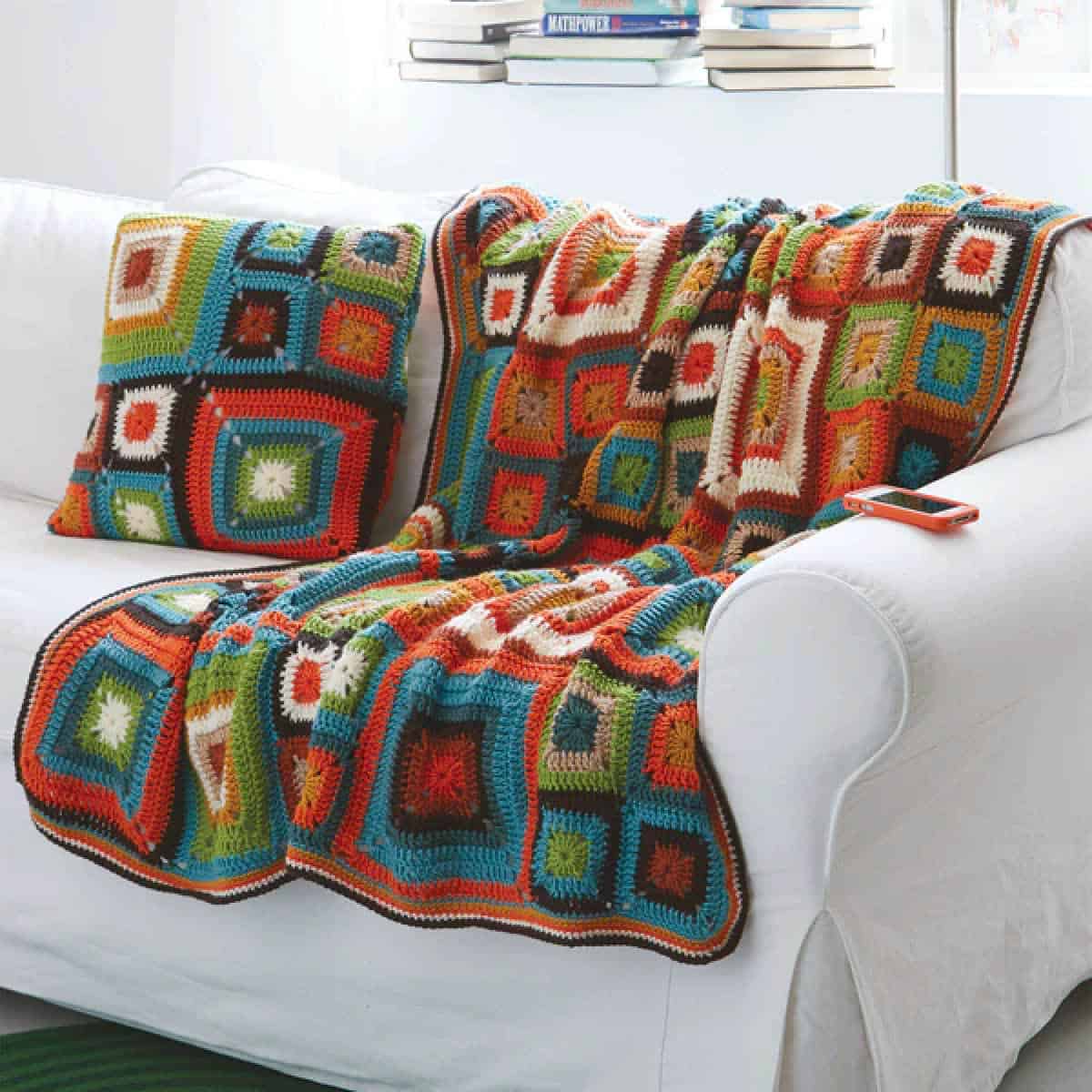 Crochet Granny Square Throw and Pillow Set