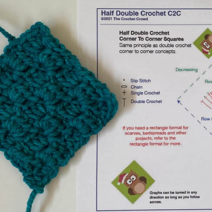 Crochet Half Double Crochet Corner to Corner Square Pattern