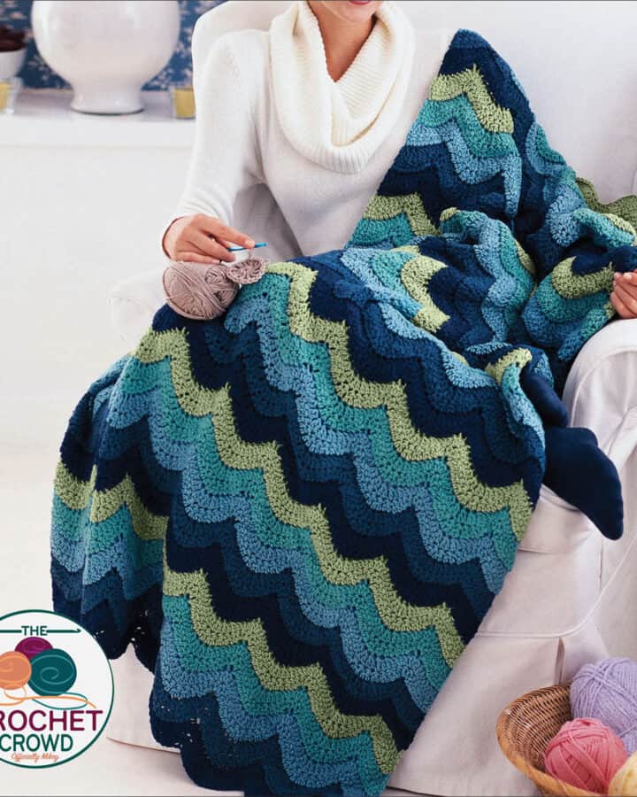 Crochet Red Heart Ocean Waves Blanket pattern