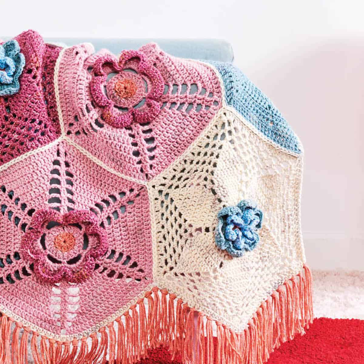 Crochet Stitch Along Aqua Blossoms Blanket Pattern with Tutorial