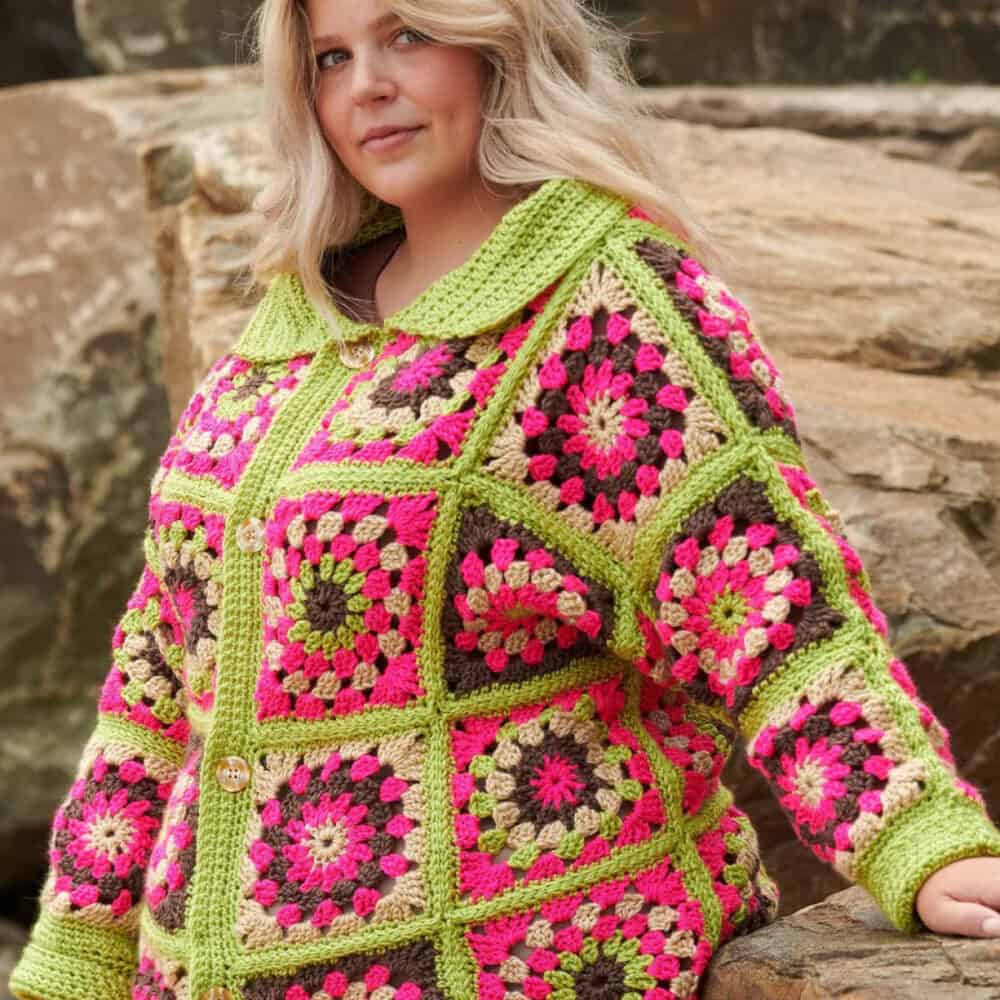Crochet Caron Bright and Bold Granny Square Jacket Pattern
