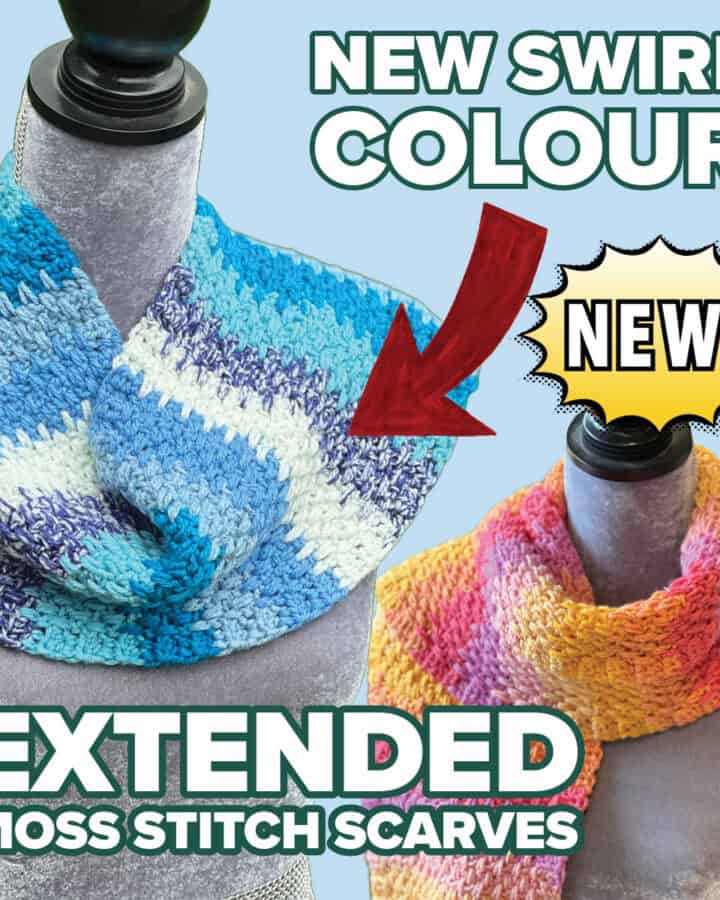 New Colour Extended Moss Stitch Crochet Scarf Pattern