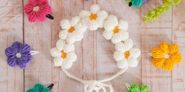 Crochet Flower Hairband with Hair Clips