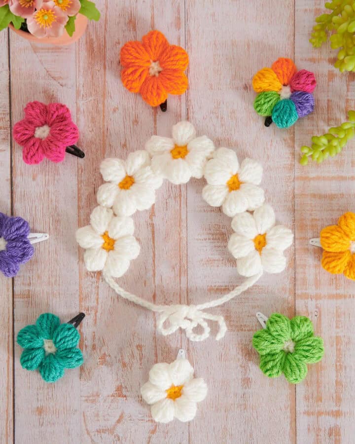 Crochet Flower Hairband with Hair Clips