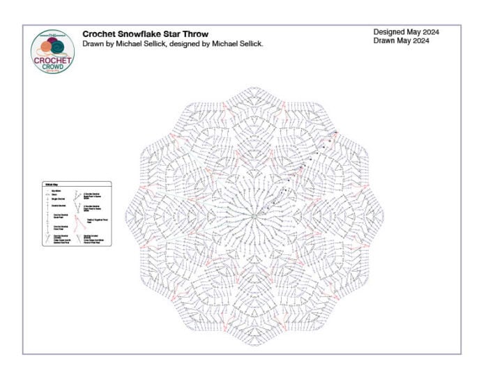 Crochet Snowflake Star Throw Diagram Pattern