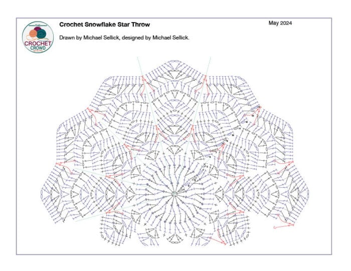 Crochet Snowflake Star Throw Diagram Pattern