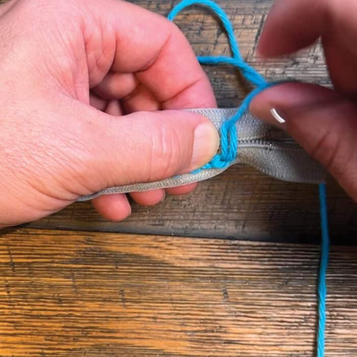 Attach Zipper to Yarn - Continue Down Opposite Side