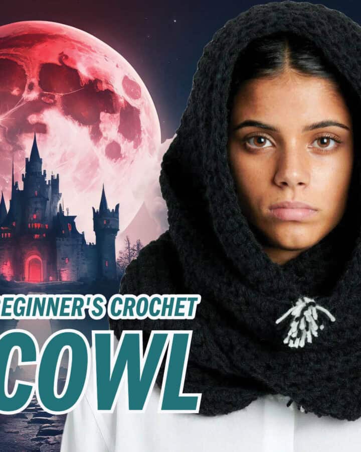 Dark Beginner's Crochet Cowl Inspired by Wednesday