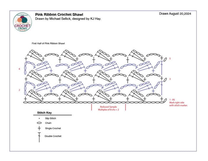 Crochet Pink Ribbon Shawl Crochet Diagram