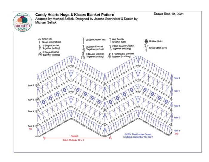 Crochet Candy Hearts Hugs and Kisses Blanket Crochet Diagram by Mikey