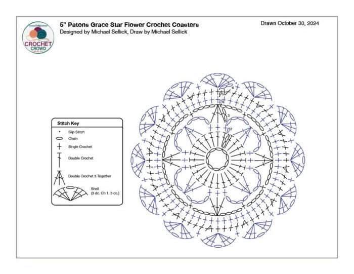 Patons Star Flower Crochet Thread Coaster Crochet Diagram