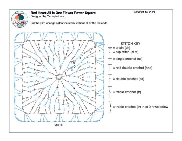 Red Heart All In One Flower Power Yarn Crochet Diagram