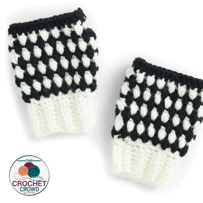 Black and White Crochet Fingerless Gloves Pattern