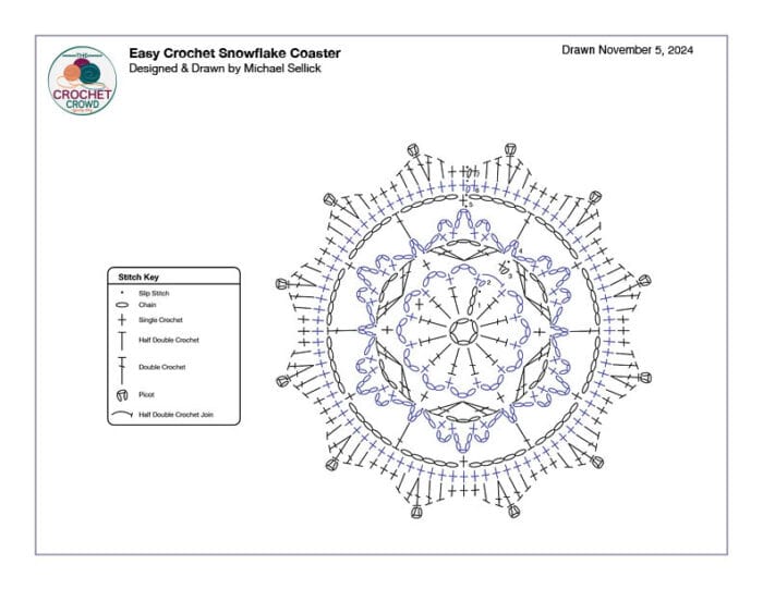 Easy Crochet Snowflake Coaster Diagram