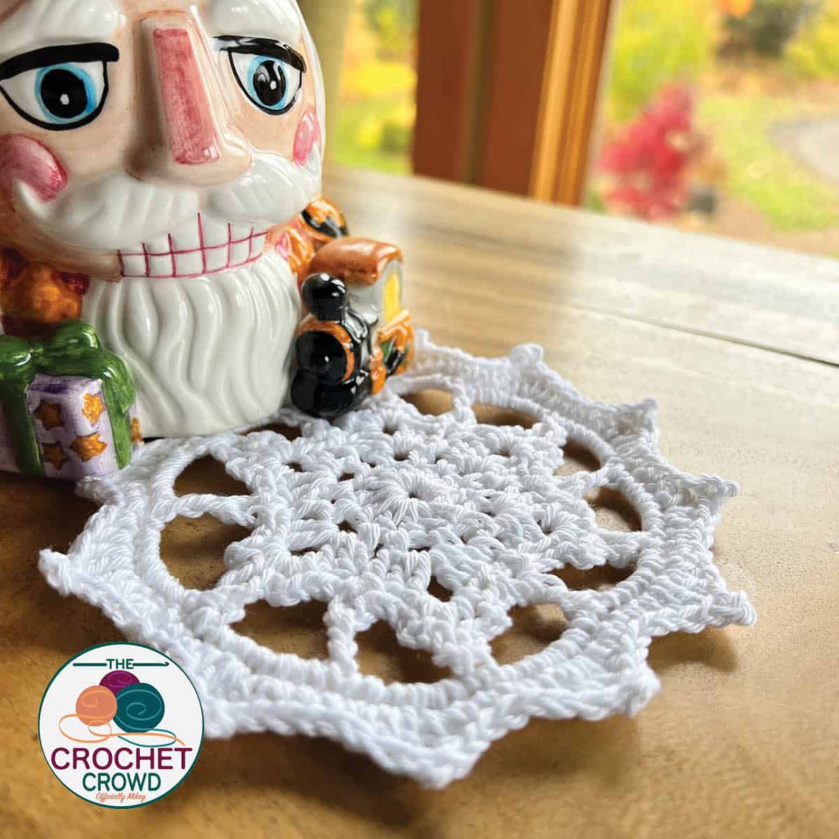 Easy Crochet Snowflake Coaster with Nutcracker