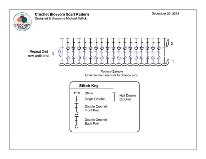 Crochet Blossom Scarf Stitch Diagram