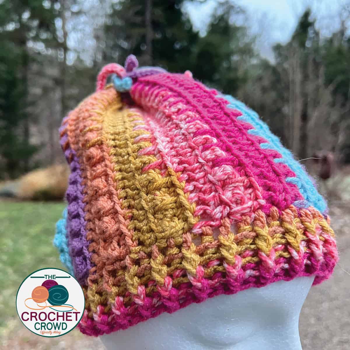 Caron Free Crochet Winter Hat Pattern with Cinnamon Swirl Cakes Yarn