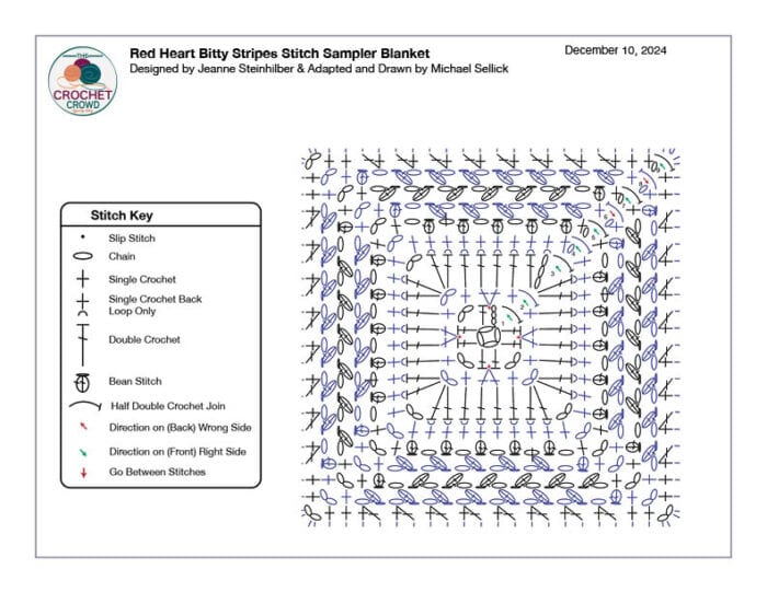 Red Heart Bitty Stripes Stitch Sampler Crochet Diagram