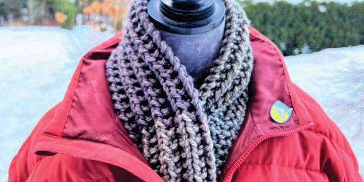 Seeded Knit Stitch Scarf Shown on Hot Frosty Movie