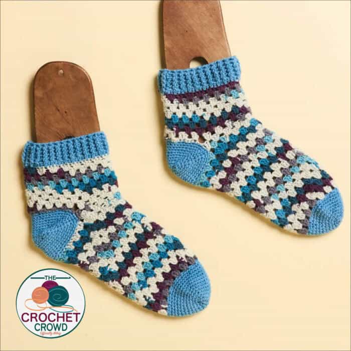 Crochet Granny Socks on Wood Slates Free Patons Pattern