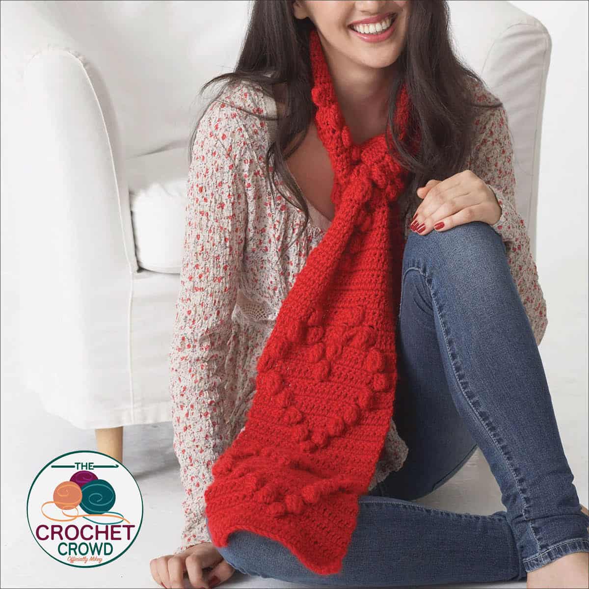 Crochet Valentines Scarf Bobble Heart Pattern