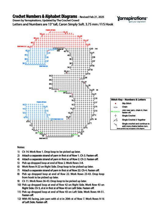 3 - 2025 Numbers and Letters Crochet Diagrams