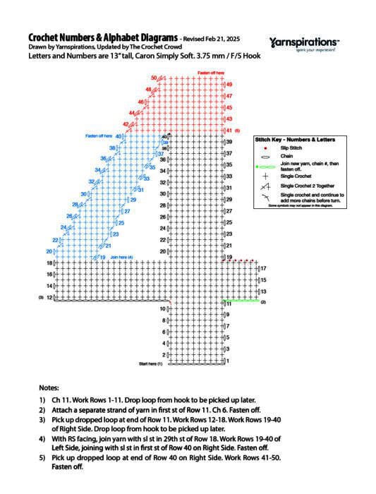 4 - 2025 Numbers and Letters Crochet Diagrams