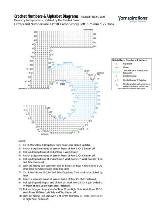 5 - 2025 Numbers and Letters Crochet Diagrams