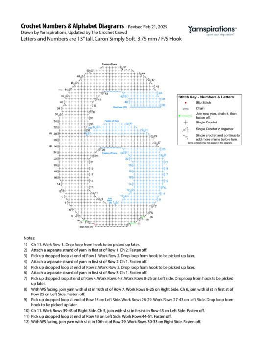 6 - 2025 Numbers and Letters Crochet Diagrams