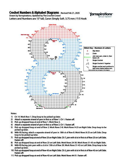 8 - 2025 Numbers and Letters Crochet Diagrams