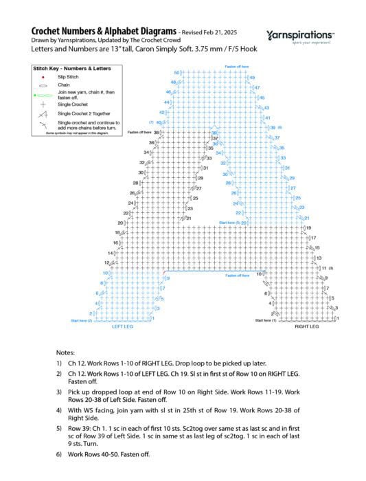 A - 2025 Numbers and Letters Crochet Diagrams