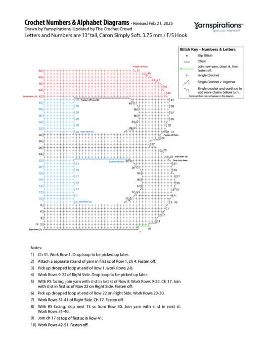 B - 2025 Numbers and Letters Crochet Diagrams