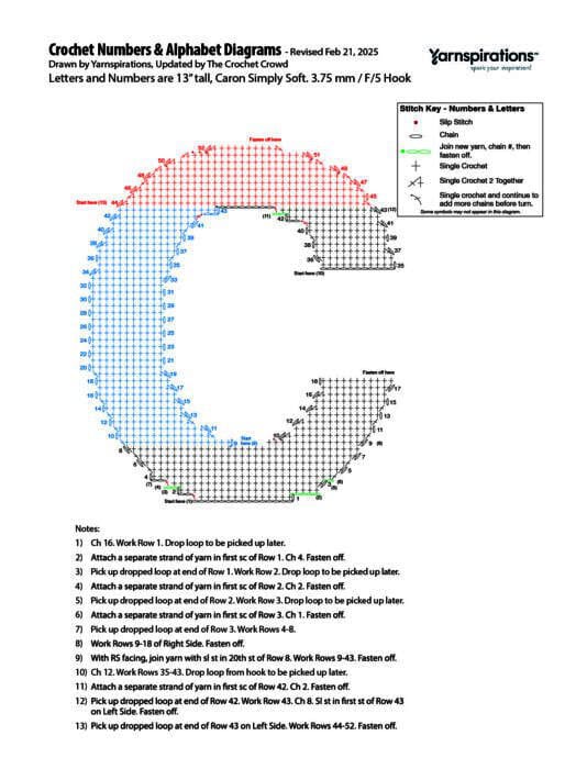 C - 2025 Numbers and Letters Crochet Diagrams