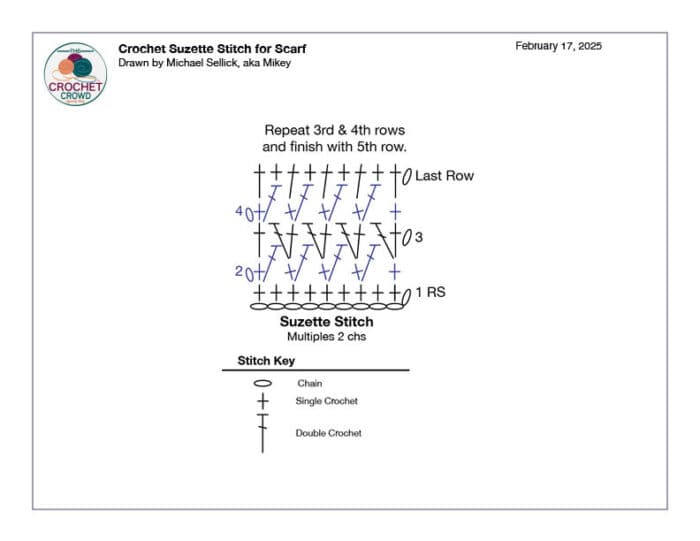 Crochet Suzette Stitch for Scarf Crochet Diagram