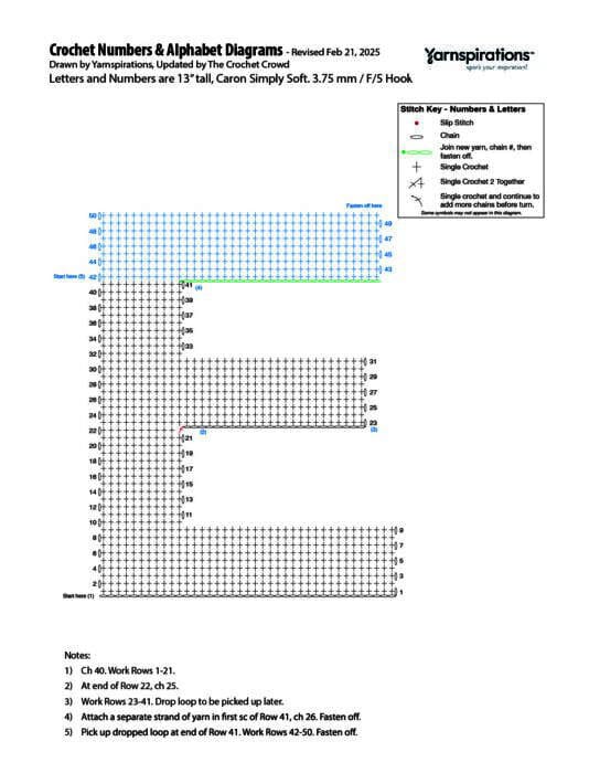 E - 2025 Numbers and Letters Crochet Diagrams