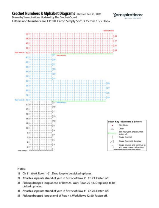 F - 2025 Numbers and Letters Crochet Diagrams