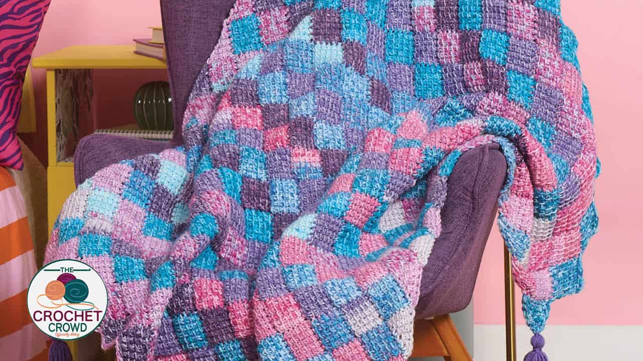 Free Crochet Entrelac Red Heart Bitty Stripes Yarn Blanket Pattern