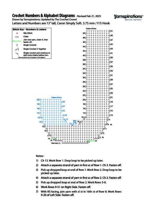 J - 2025 Numbers and Letters Crochet Diagrams