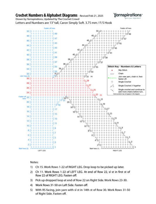 K - 2025 Numbers and Letters Crochet Diagrams