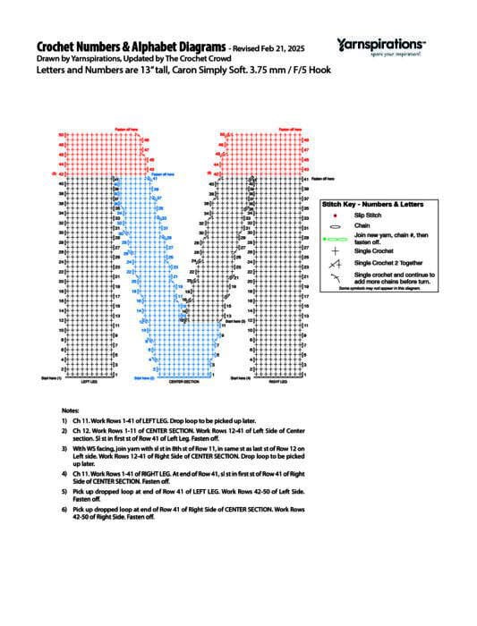 M - 2025 Numbers and Letters Crochet Diagrams